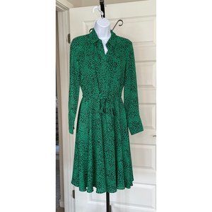 Nanette Lepore green & black leopard print shirt dress -  size 4